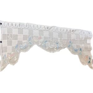 VTG Butterfly‎ Bird Colored Sheer Lace Curtain Valance 28"x60" Cottage Romantic